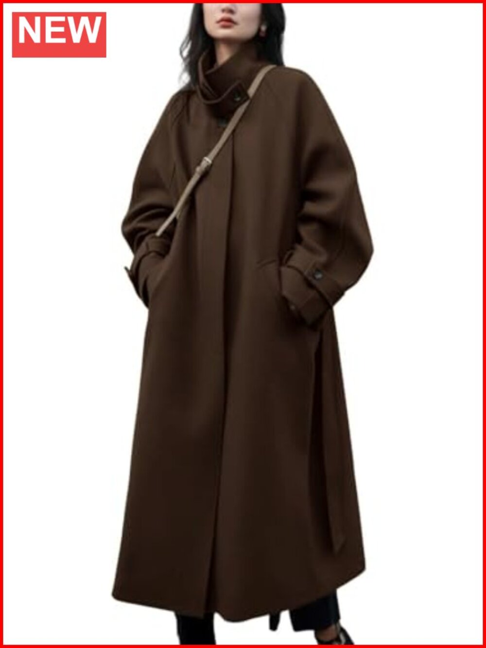 Women's Winter Wool Pea Coat Long Raglan Sleeve Overcoat